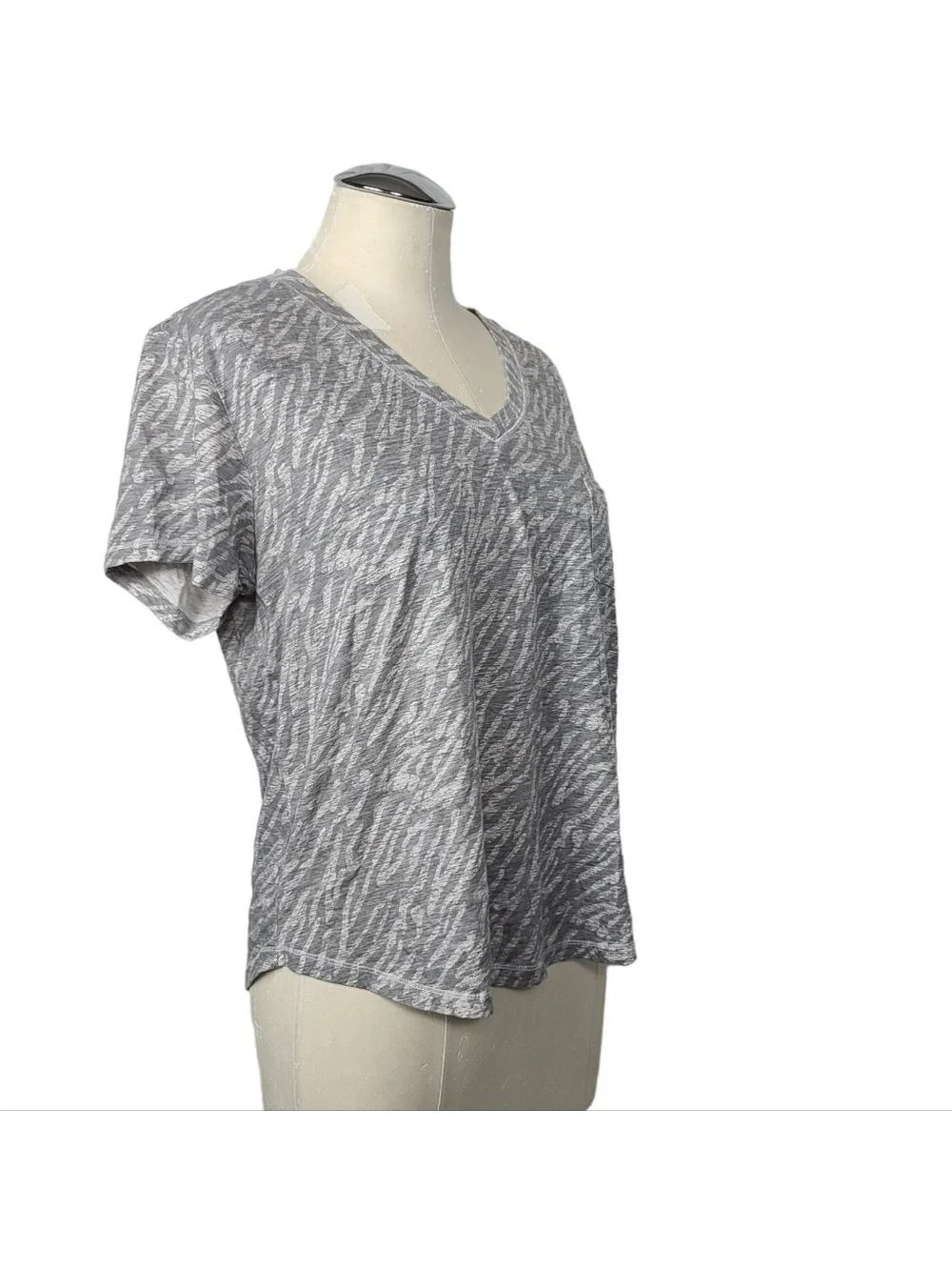Splendid Gray Animal Zebra Print Pocket T Shirt L